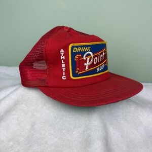 Vintage Drink Point Beer Trucker Hat Red Mesh Snapback Made in USA Athletic Bar